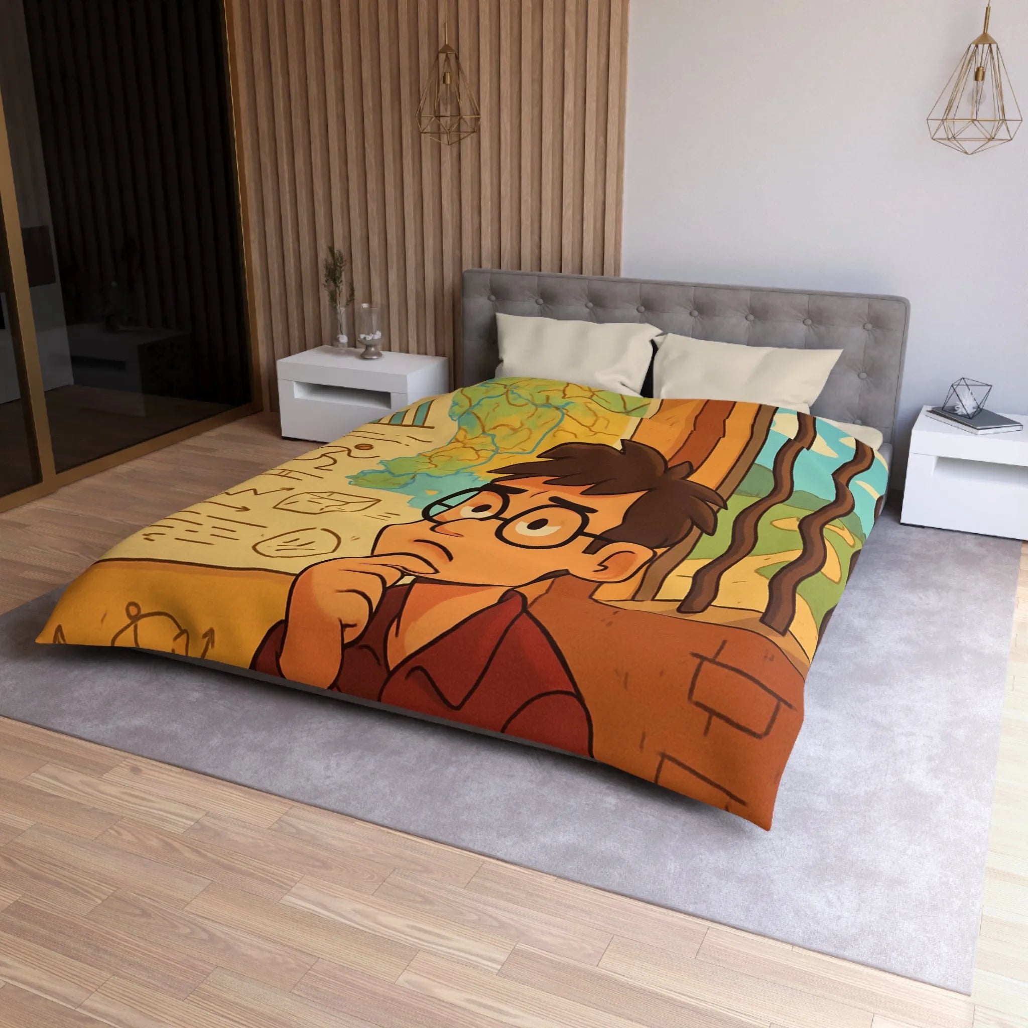 Explorez Une Housse de Couette Inspirée de Cartes et Graphiques pour Esprit Curieux