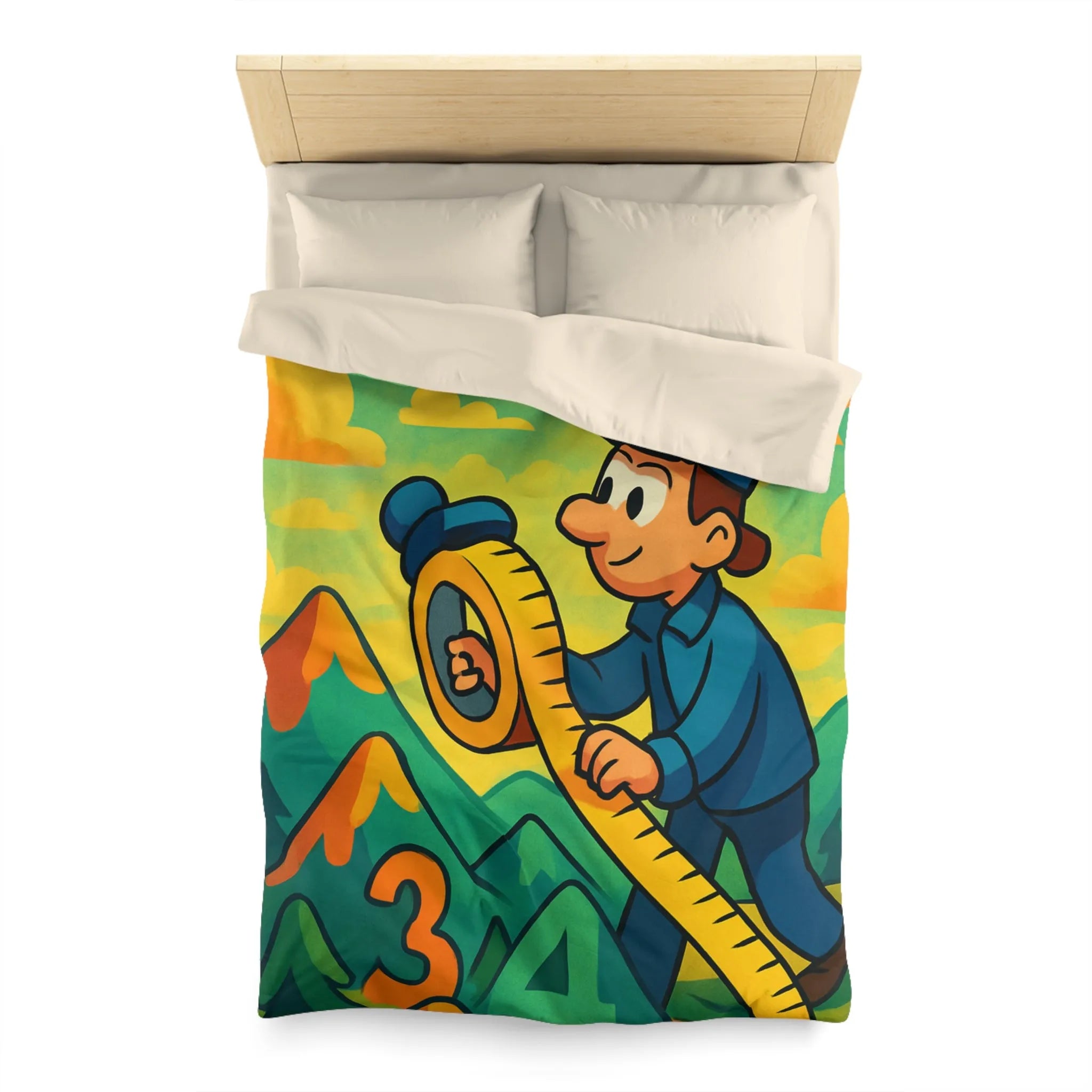 Housse de couette colorée pour enfants avec paysage ludique et motifs géométriques