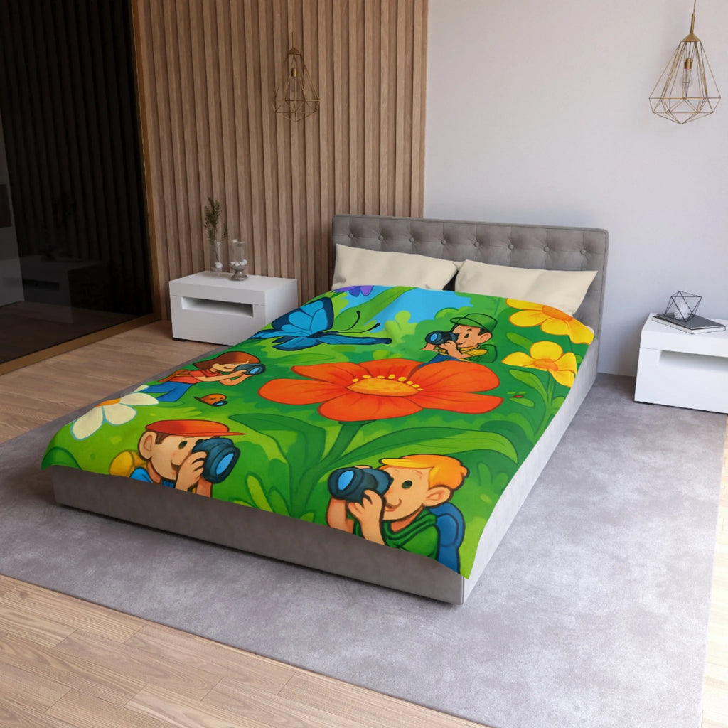 Housse de couette aux motifs colorés d'explorateurs photographes et nature en plein été