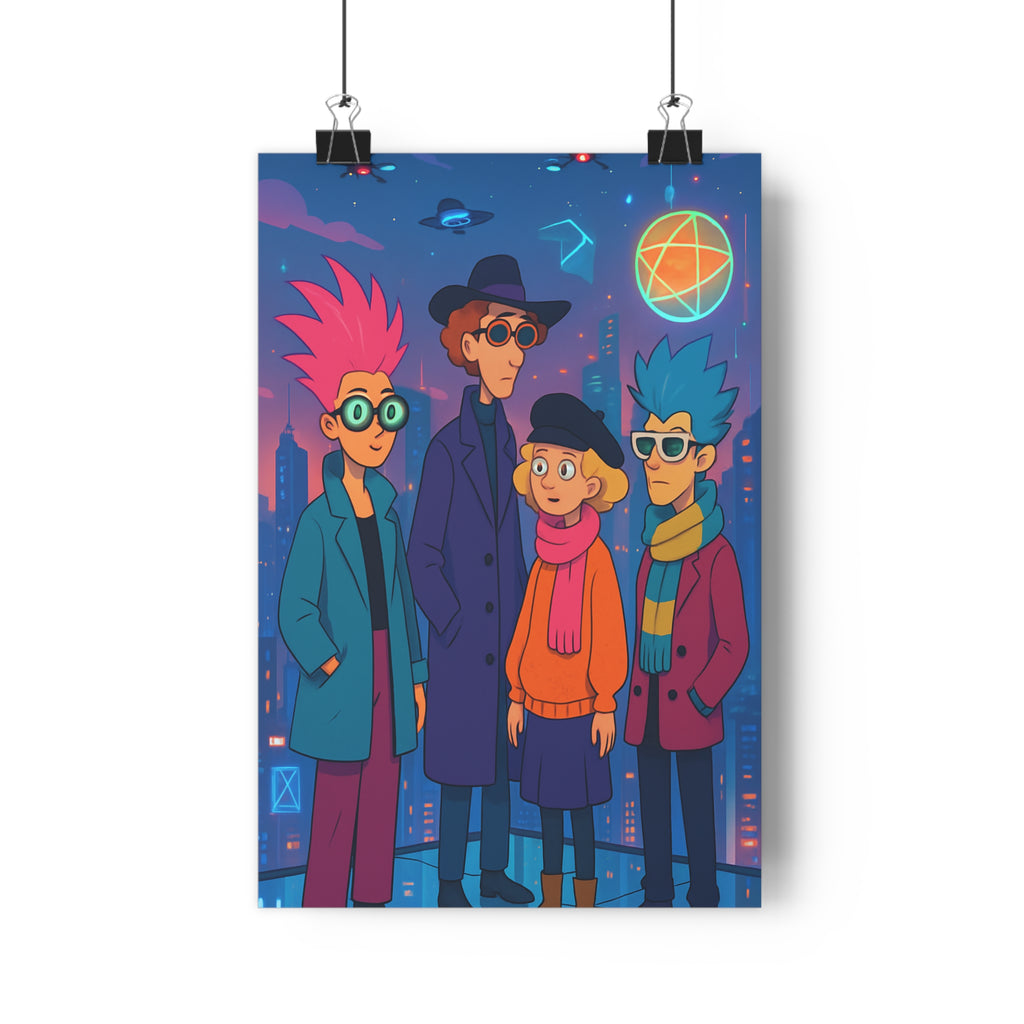 Poster décoratif moderne anime cyberpunk bleu rose orange urbain dynamique chambre salon bureau ambiance