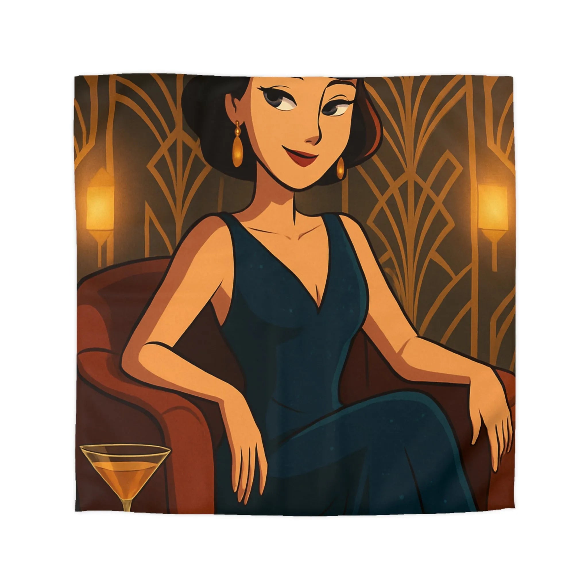 Élégance Art Déco : Housse de couette avec design femme glamour et cocktail martini