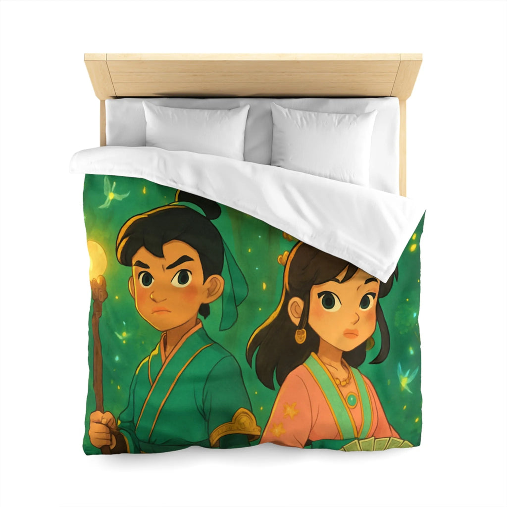 Housse de Couette Féérique Enfants avec Arbre Lumineux et Personnages Style Fantasy Coloré