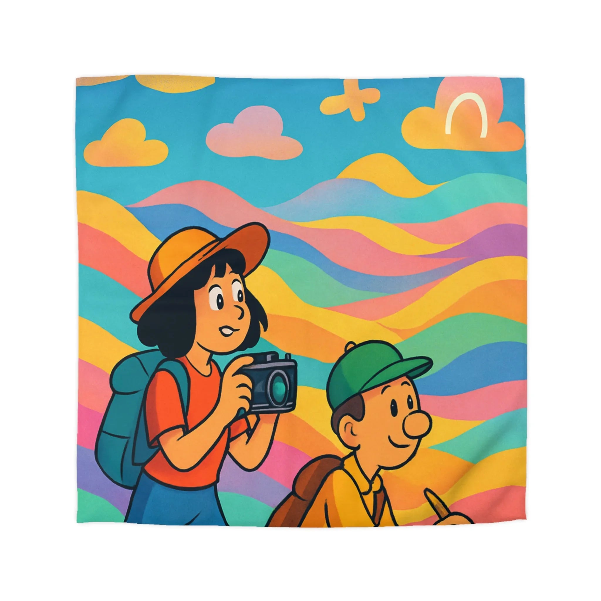 Housse de Couette Enfant avec Effet Arc-en-ciel et Motifs Oniriques Pleins de Couleurs