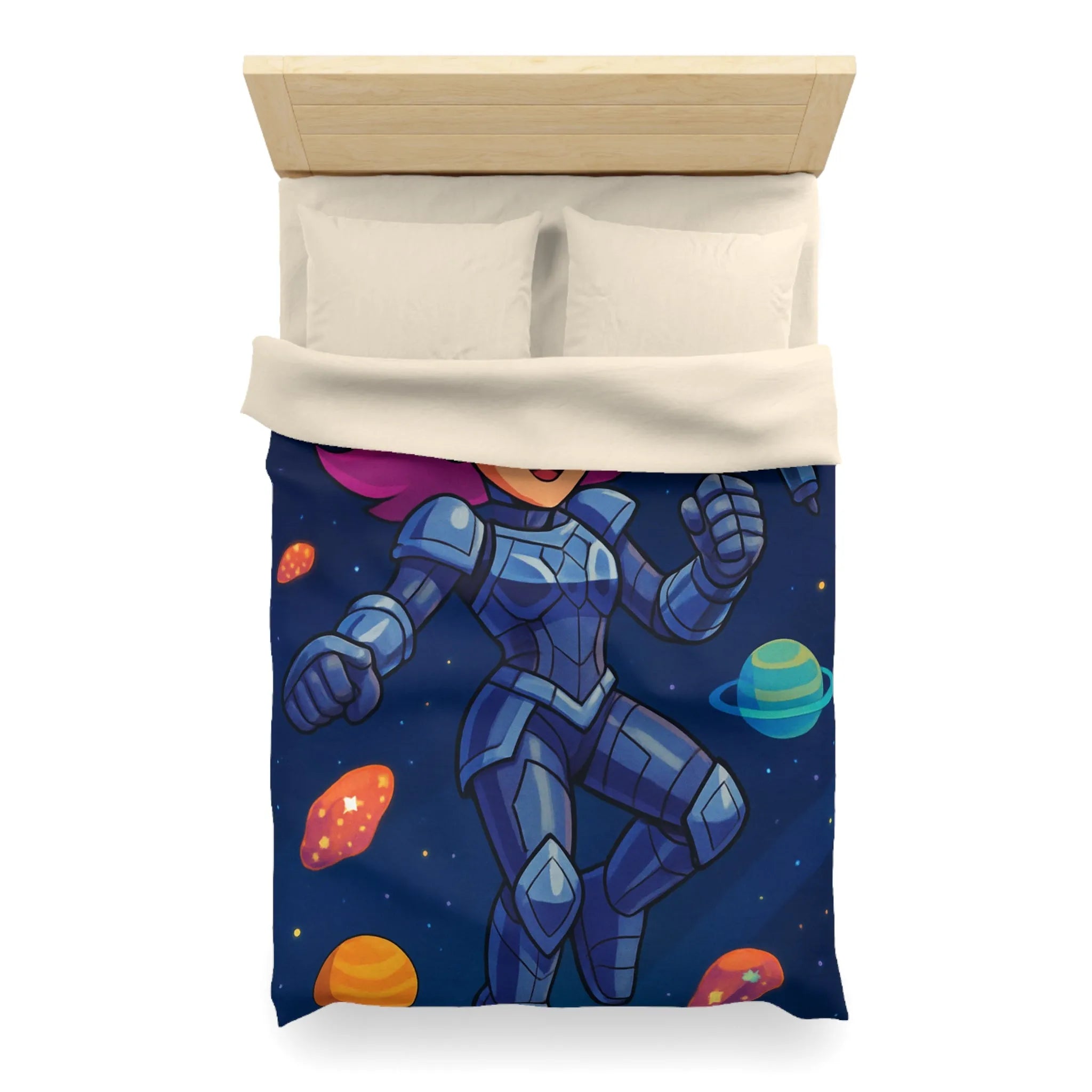 Housse de couette astronaute colorée avec planètes et étoiles thème aventure spatiale