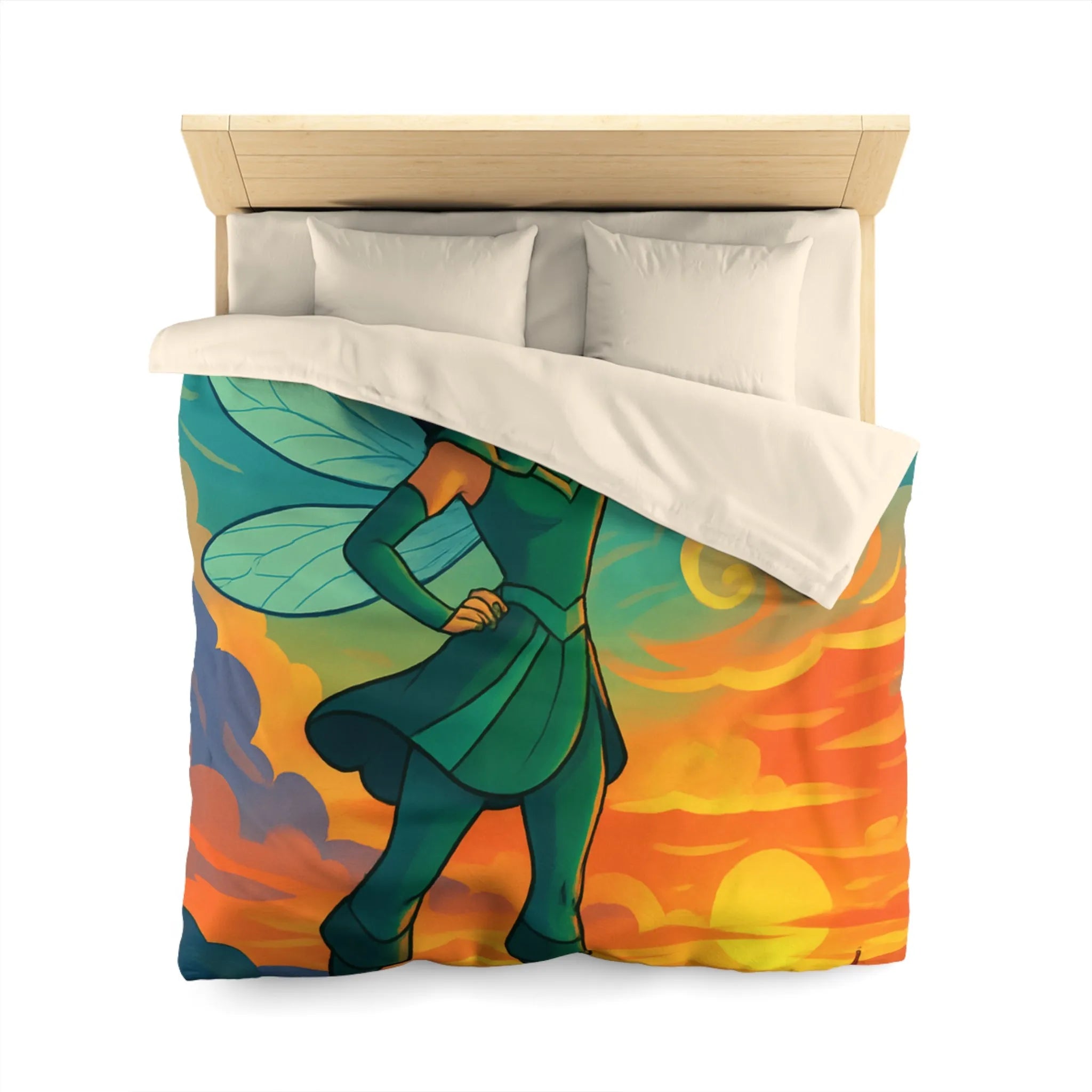 Housse de Couette Fée Magique sur La Falaise au Coucher de Soleil Éblouissant