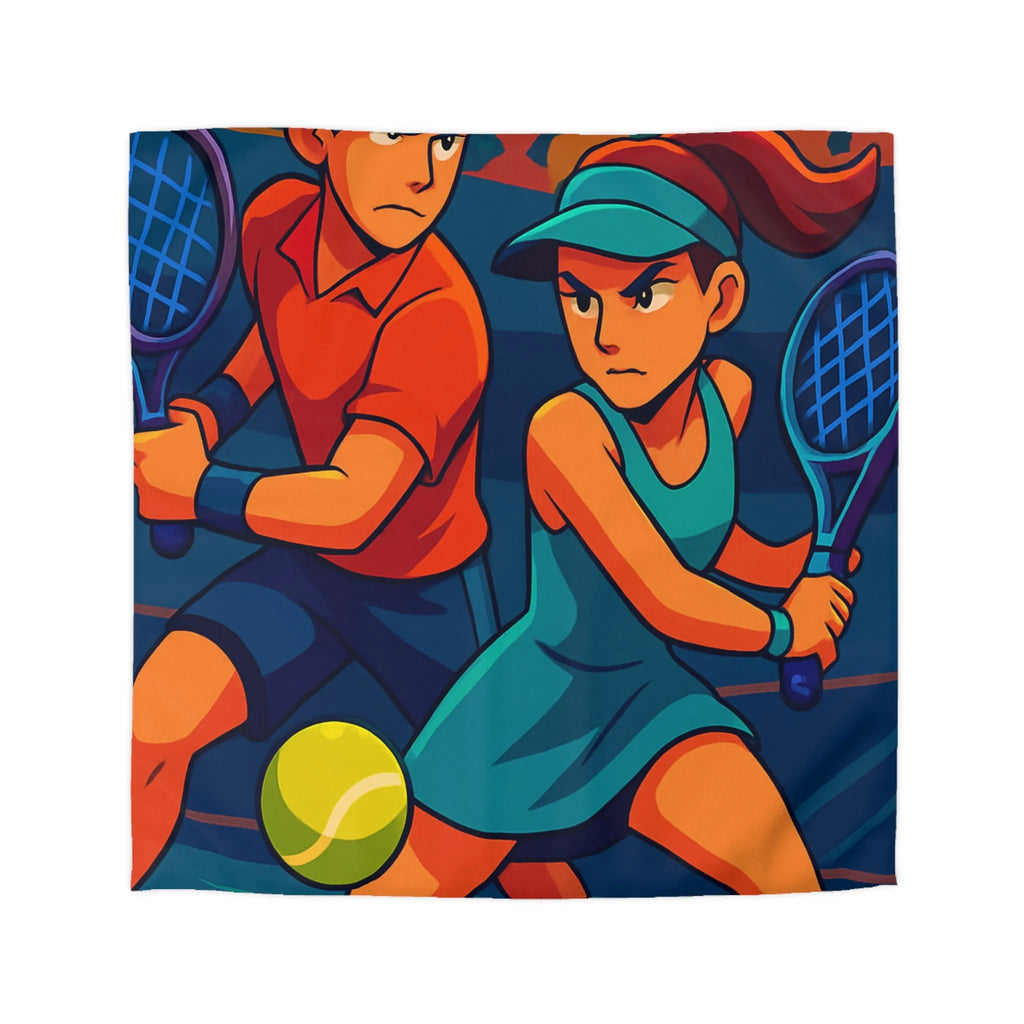 Housse de couette dynamique avec joueurs de tennis en style vectoriel coloré et moderne