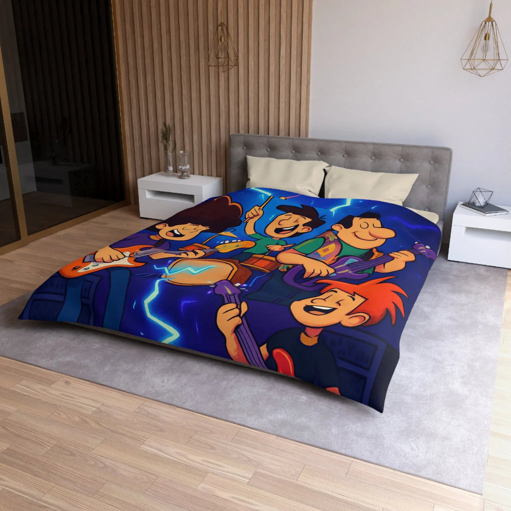 Housse de couette avec motif de jeunes musiciens électriques style dessin animé vibrant