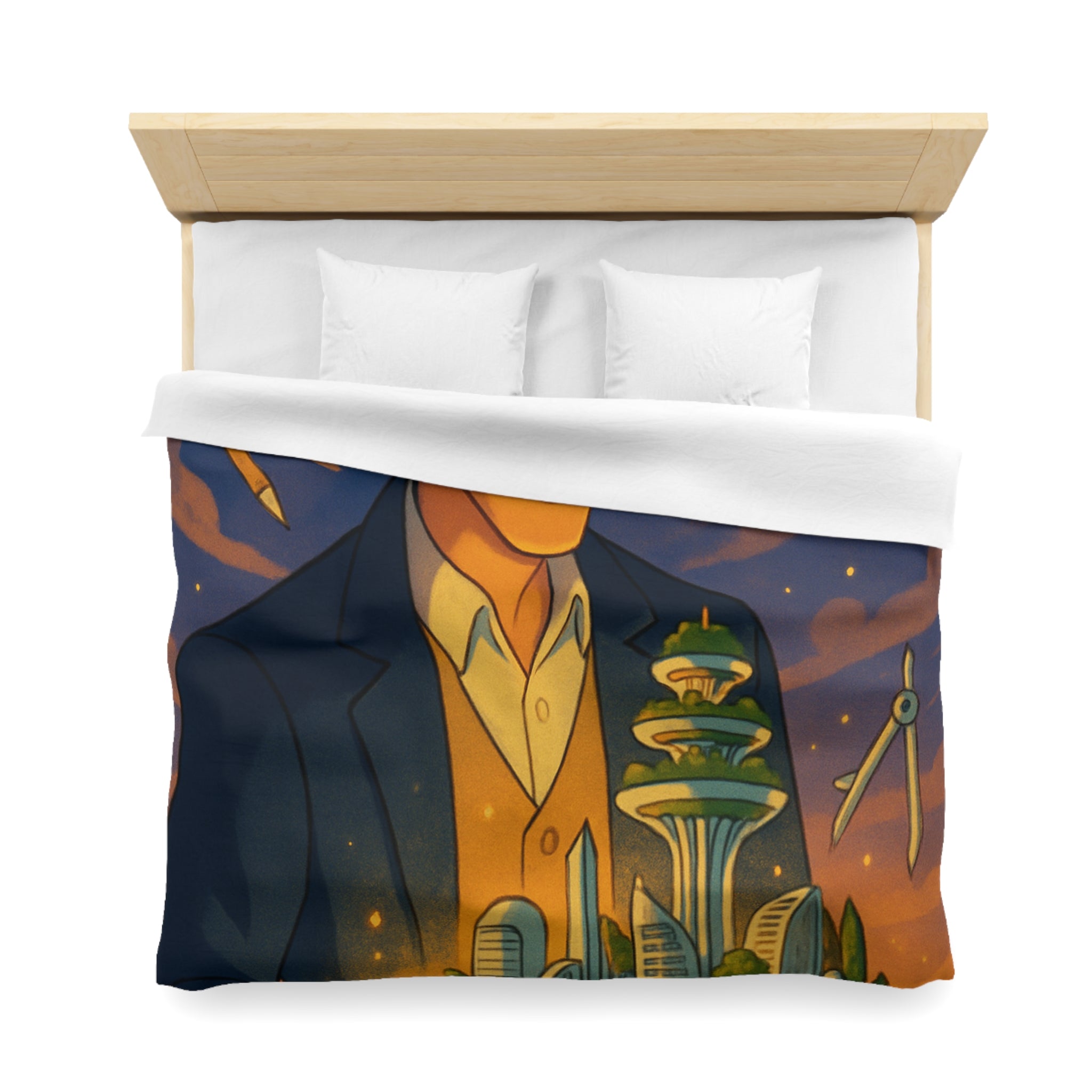 Housse de couette urbaine avec design futuriste, ambiance artistique et couleurs somptueuses