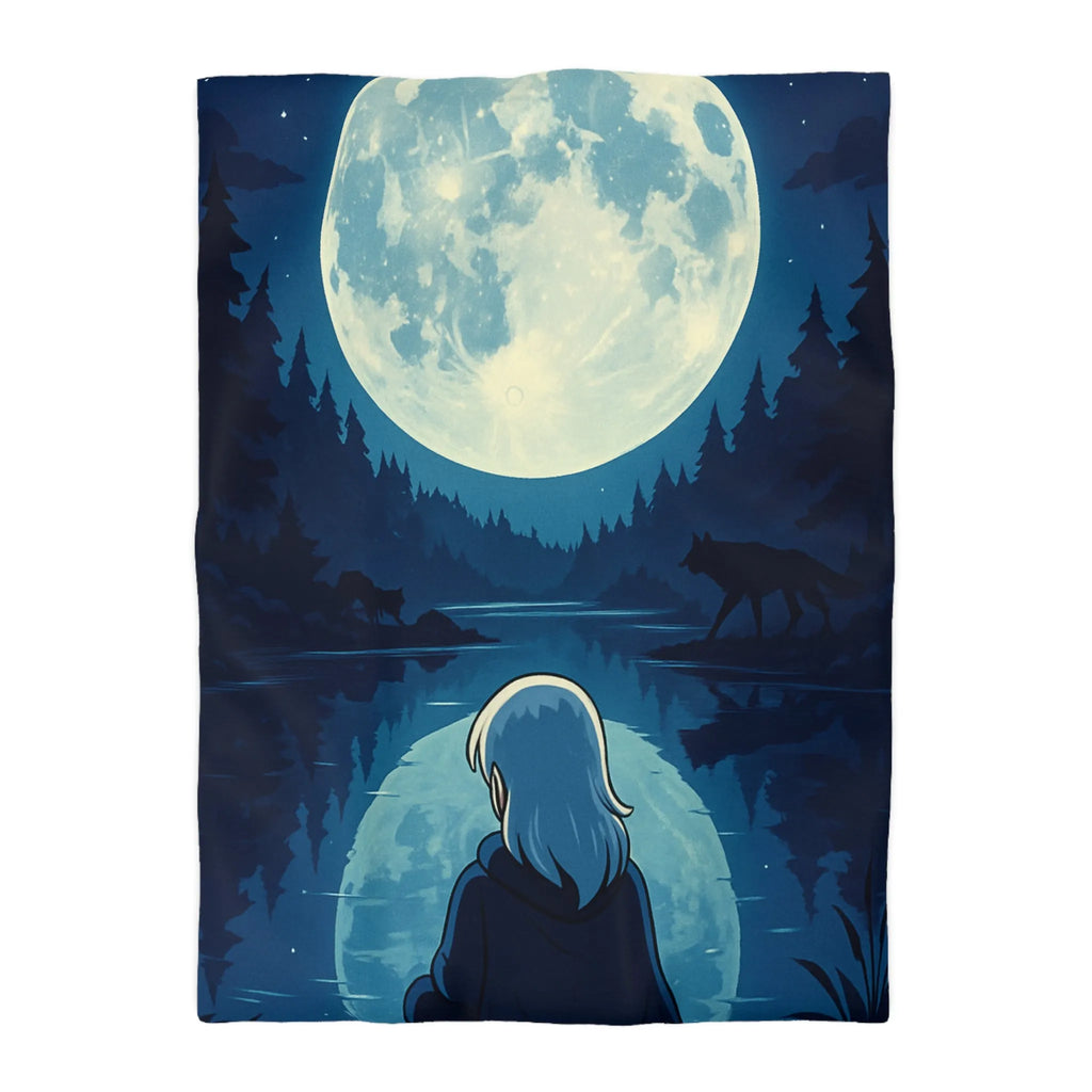 Envoûtante Housse de Couette Nocturne avec Pleine Lune Mystérieuse et Silhouette d'Arbres