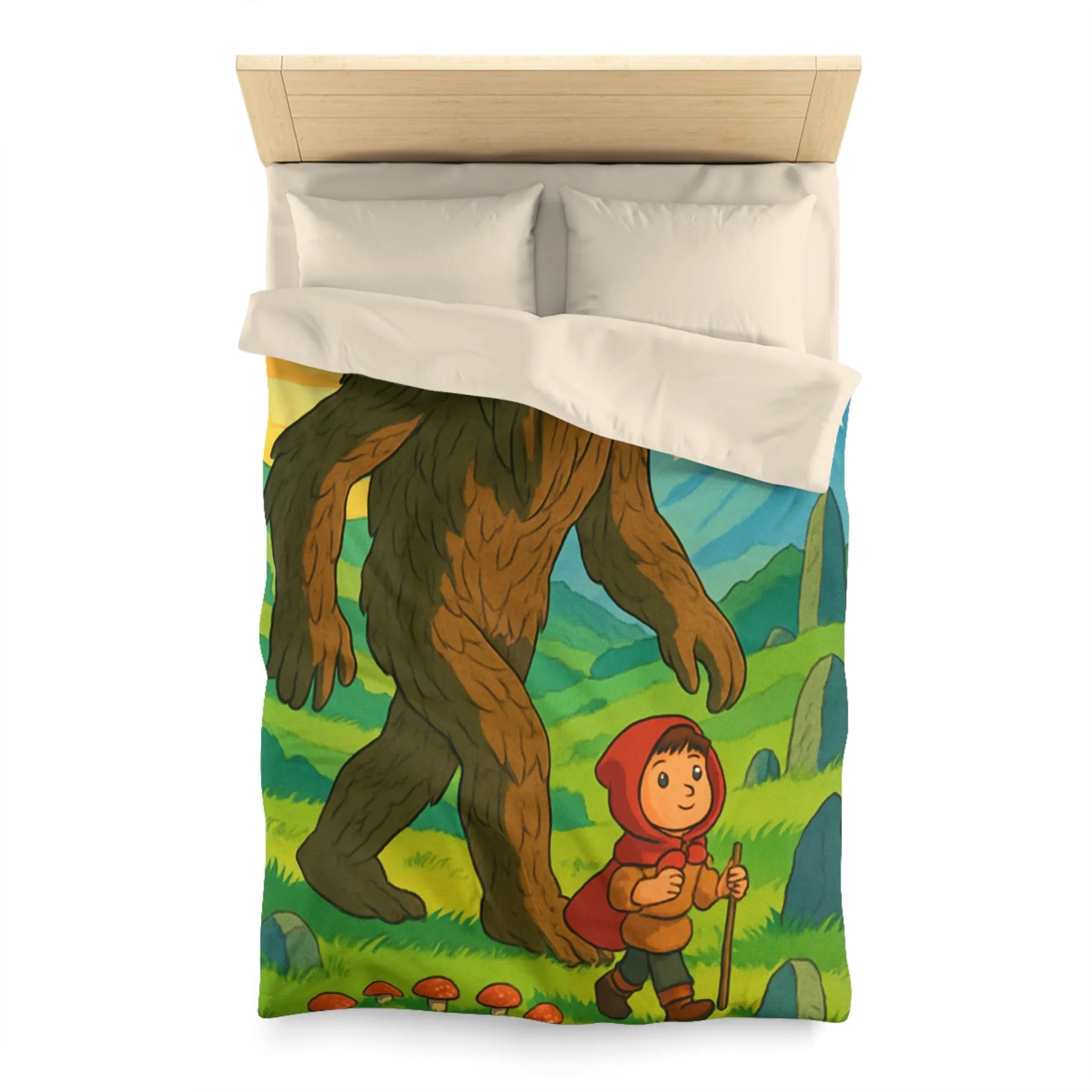 Housse de Couette Magique avec Créature Forestière et Enfant à la Cape Rouge