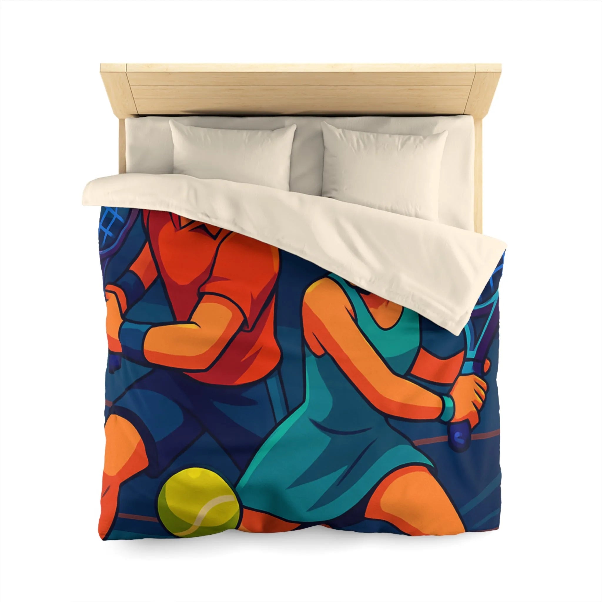 Housse de couette dynamique avec joueurs de tennis en style vectoriel coloré et moderne