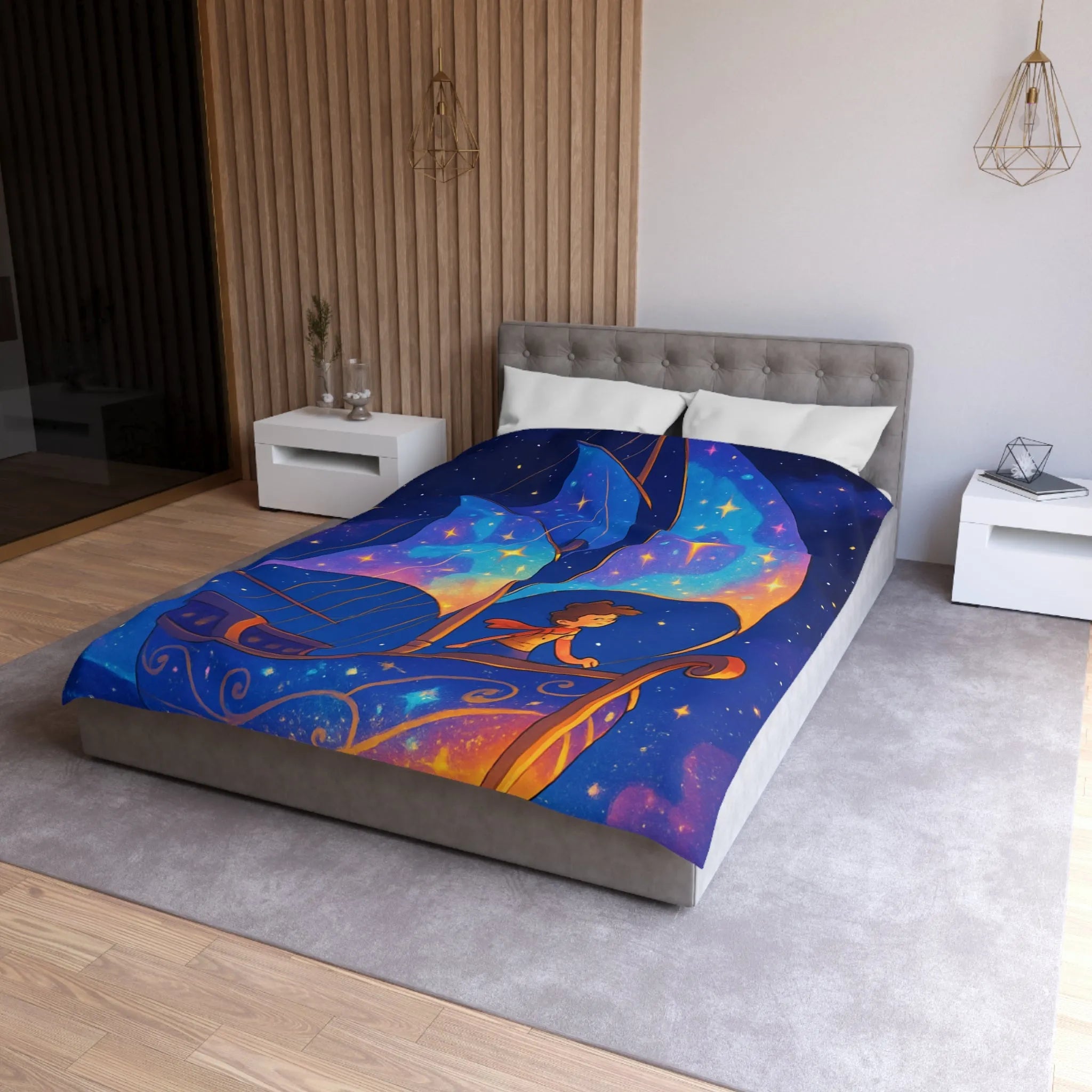 Housse de Couette Enchantée: Bateau Stardust Voyageant Dans l'Univers Étoilé pour Enfants