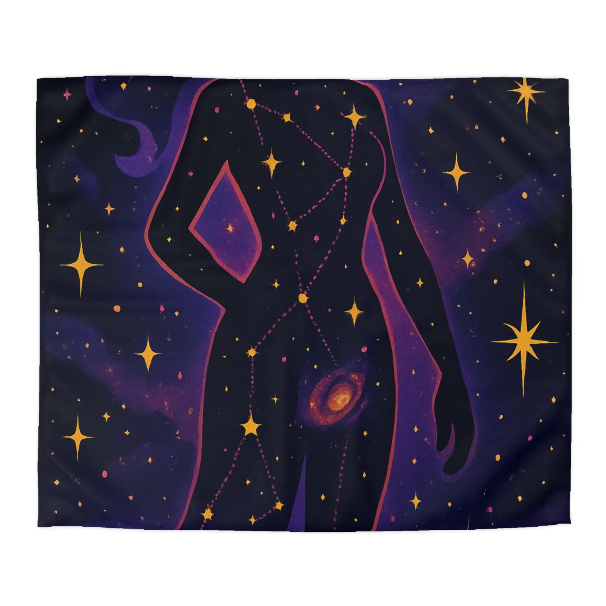 Housse de couette artistique silhouette femme constellation étoiles nébuleuses ambiance cosmique