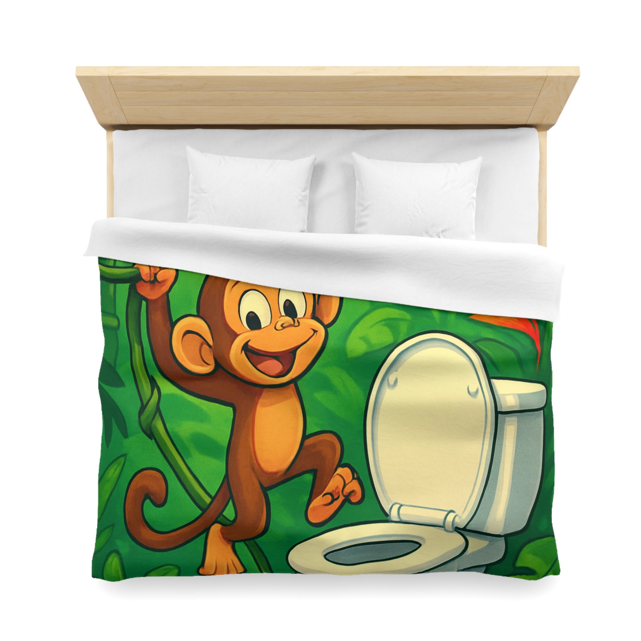 Housse de couette pour enfants avec singe joyeux et jungle colorée luxuriante