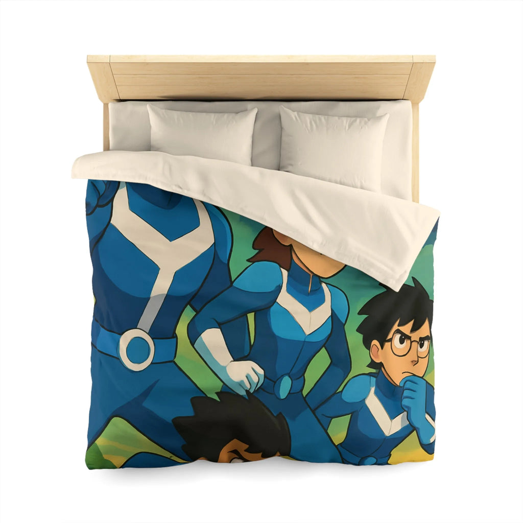 Housse de couette aventure : personnages animés et ciel orageux captivant pour chambre dynamique