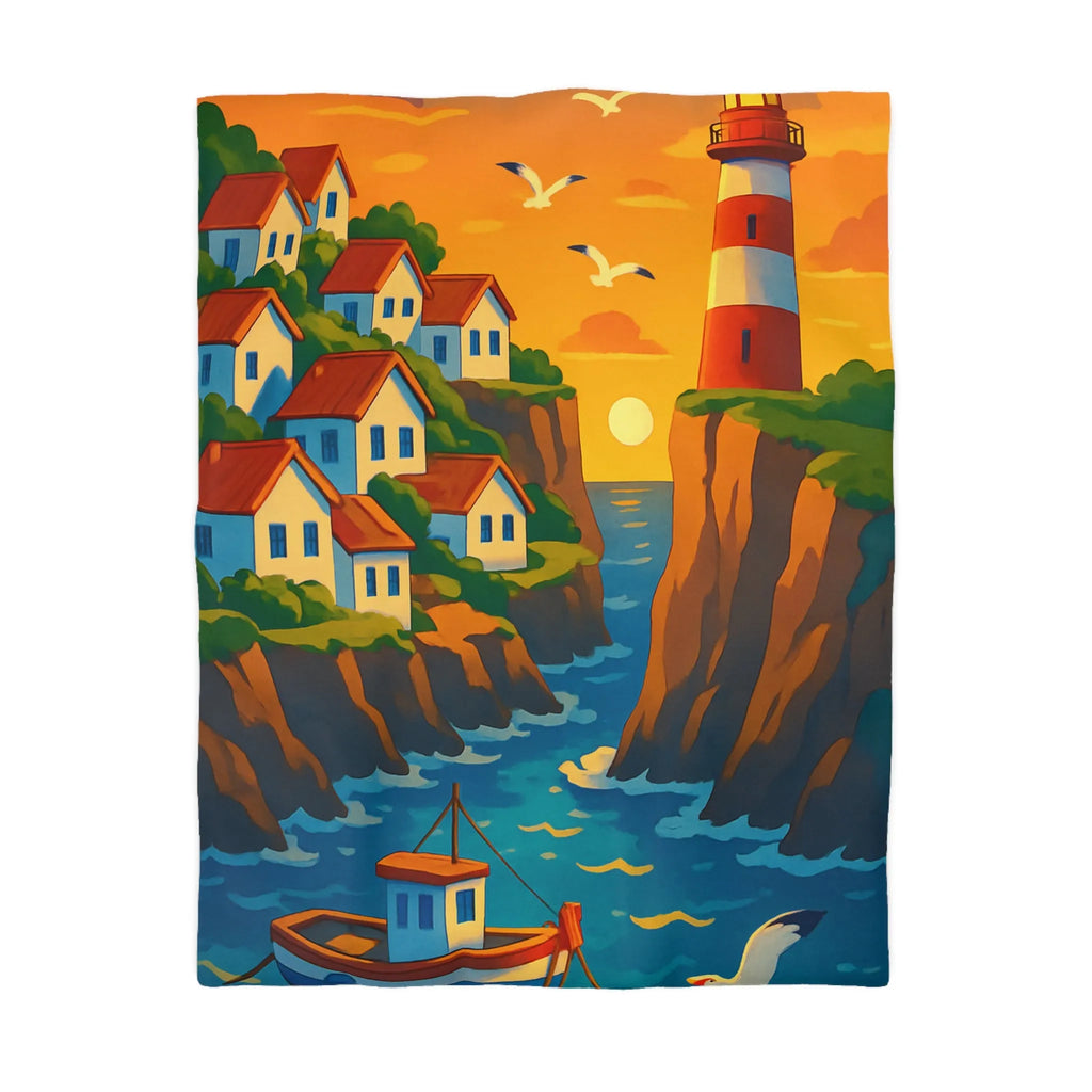 Housse de couette avec paysage côtier et phare pour chambre relaxante et colorée