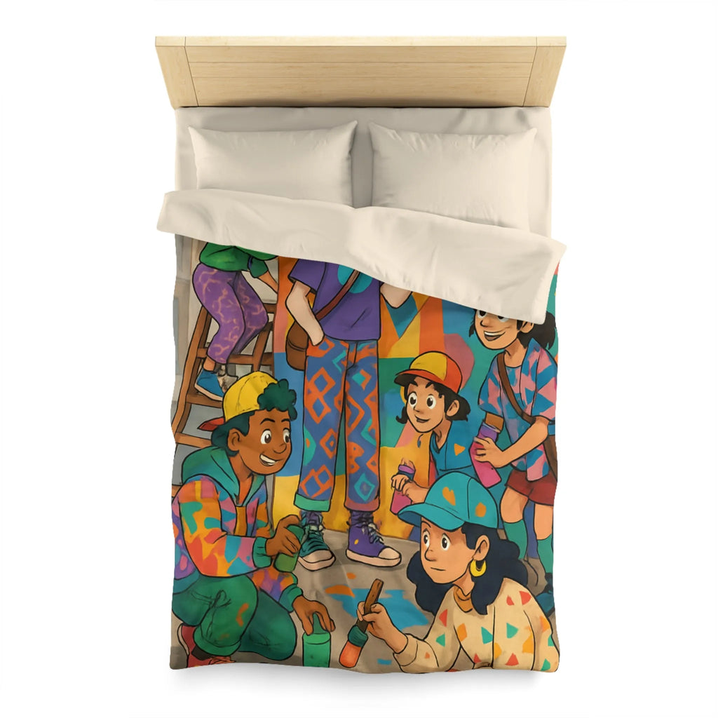 Housse de couette colorée avec enfants et motifs artistiques de peinture murale urbaine