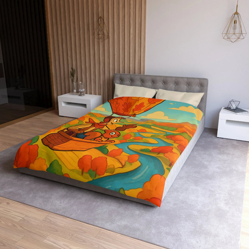 Housse de couette automnale avec montgolfière et paysage coloré pour chambre chaleureuse