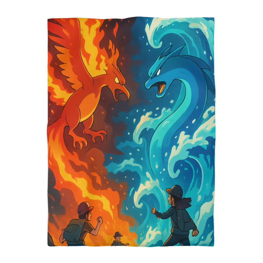 Housse de couette aventure épique avec créatures de feu et glace légendaires en duel