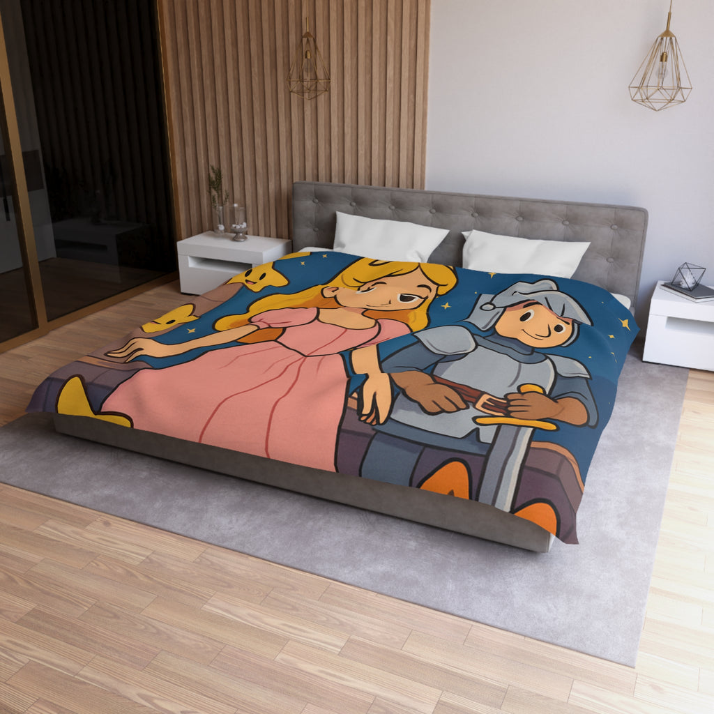Housse de couette princesse et chevalier avec étoiles et arc-en-ciel magique