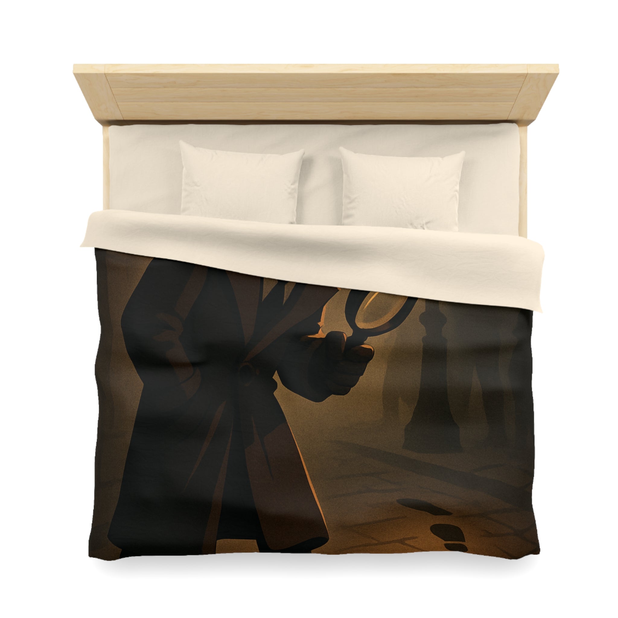 Housse de couette mystérieuse détective sombre rue nocturne silhouette investigation piste intrigante