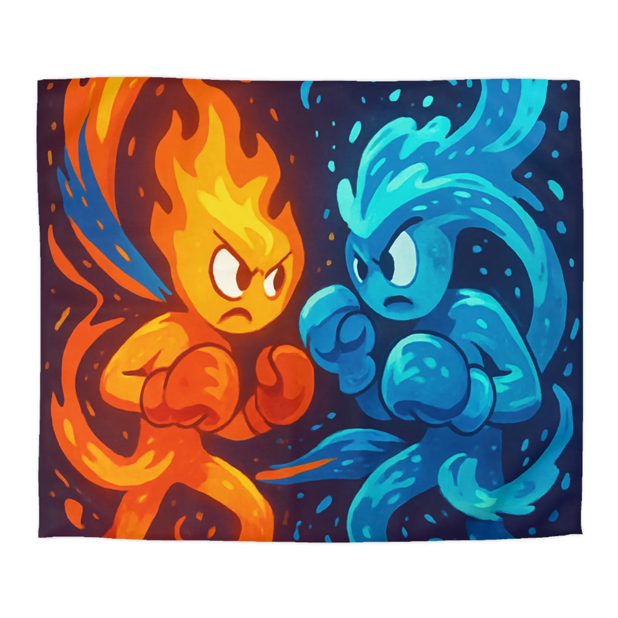 Housse de couette avec illustration dynamique de feu et eau s'affrontant