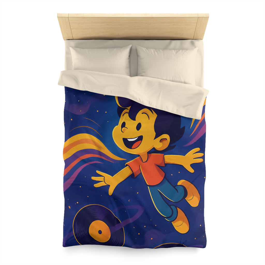 Housse de couette rêve lumineux enfant, aventure musicale, espace éclatant, design contemporain