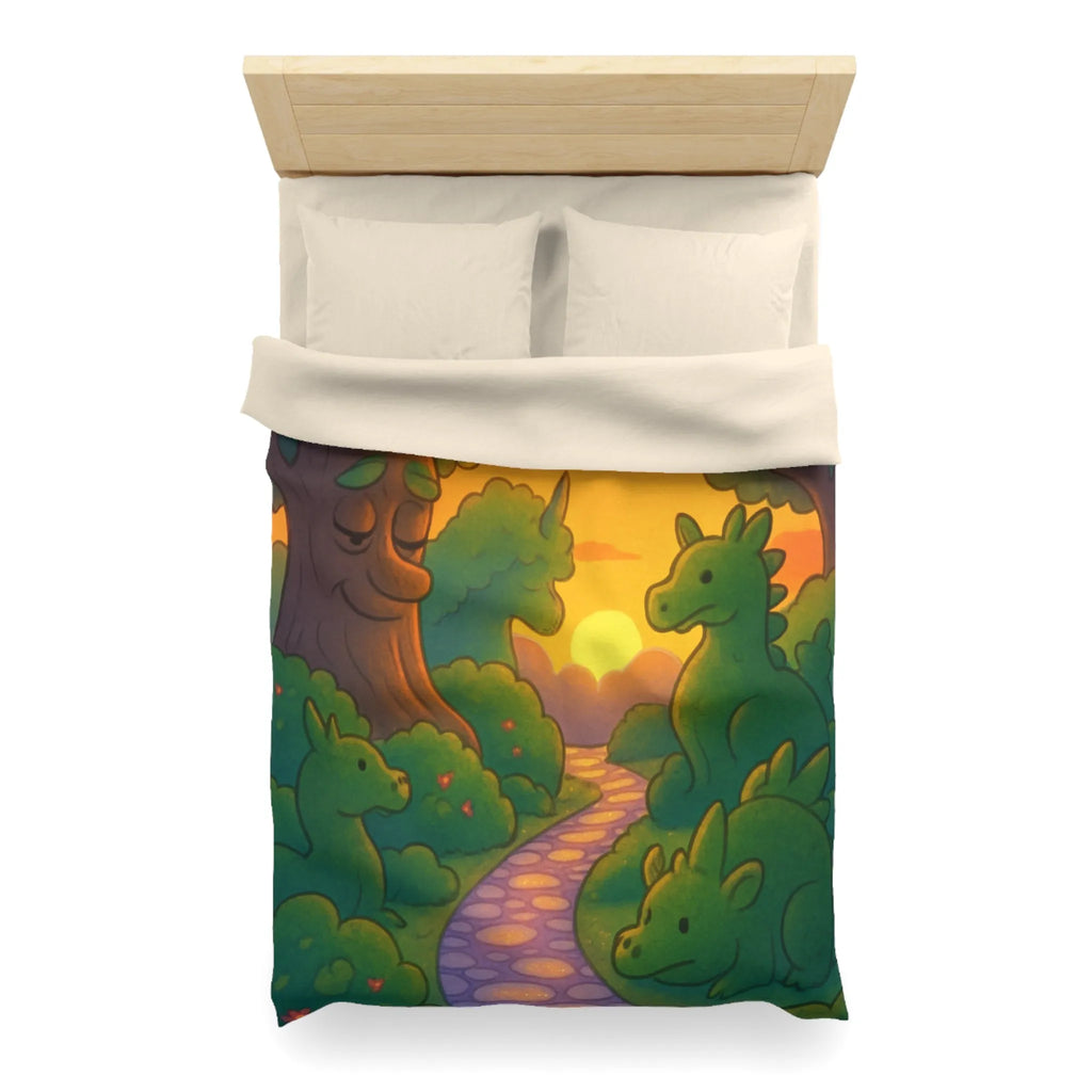 Housse de Couette Enchantée avec Dinosaure au Coucher du Soleil pour Chambre Enfant