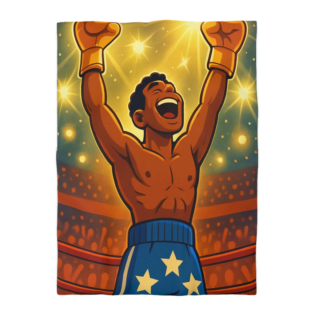 Housse de couette colorée avec boxeur victorieux et étoiles lumineuses illustrées