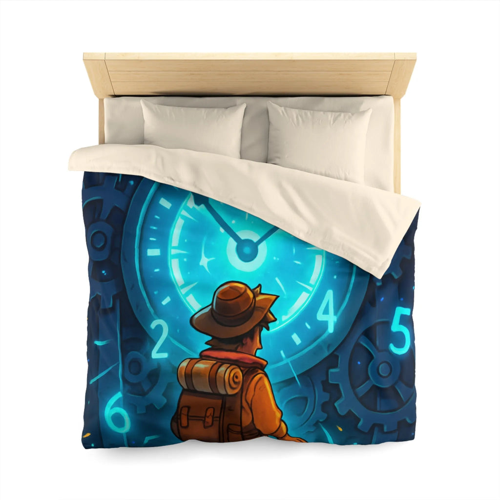 Housse de Couette Aventure Énigmatique Horloger Voyageur avec Éclairage Bleu Futuriste
