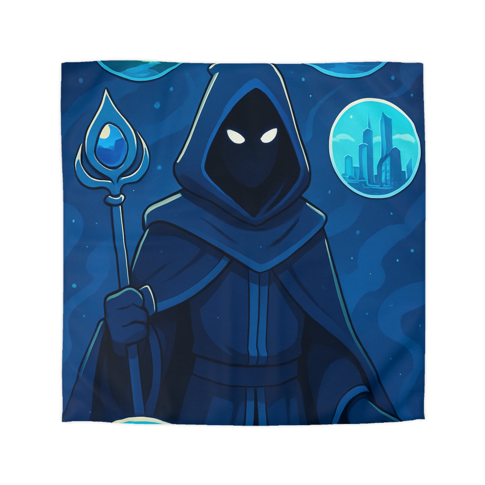 Housse de couette mystique avec sorcier et paysages fantastiques pour chambre à thème magique