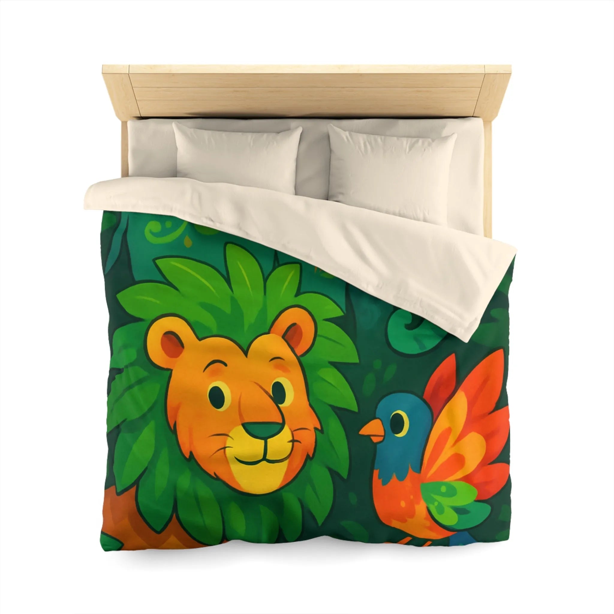 Housse de couette jungle colorée avec éléphant lion et oiseau tropical pour enfants