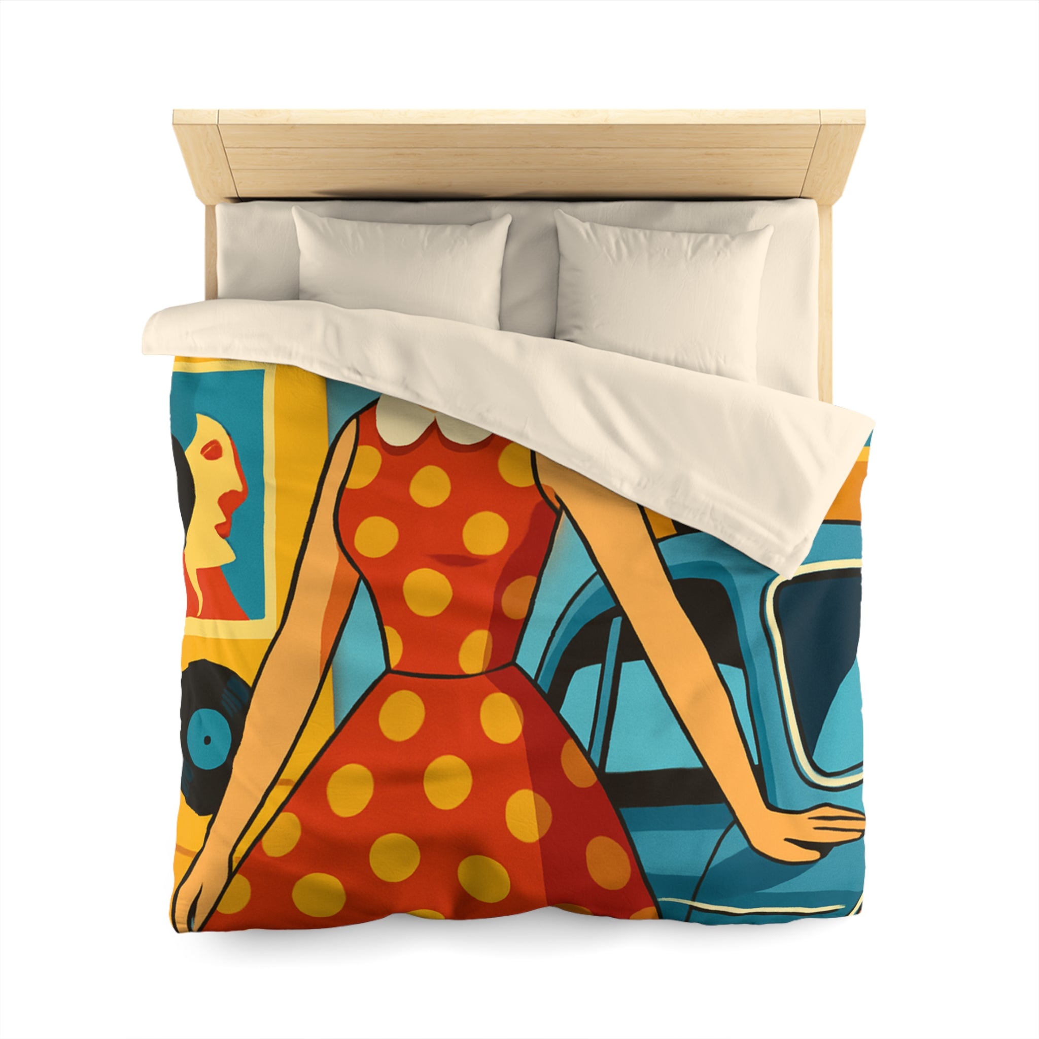 Housse de couette rétro colorée avec motifs années 60 style pop art vintage