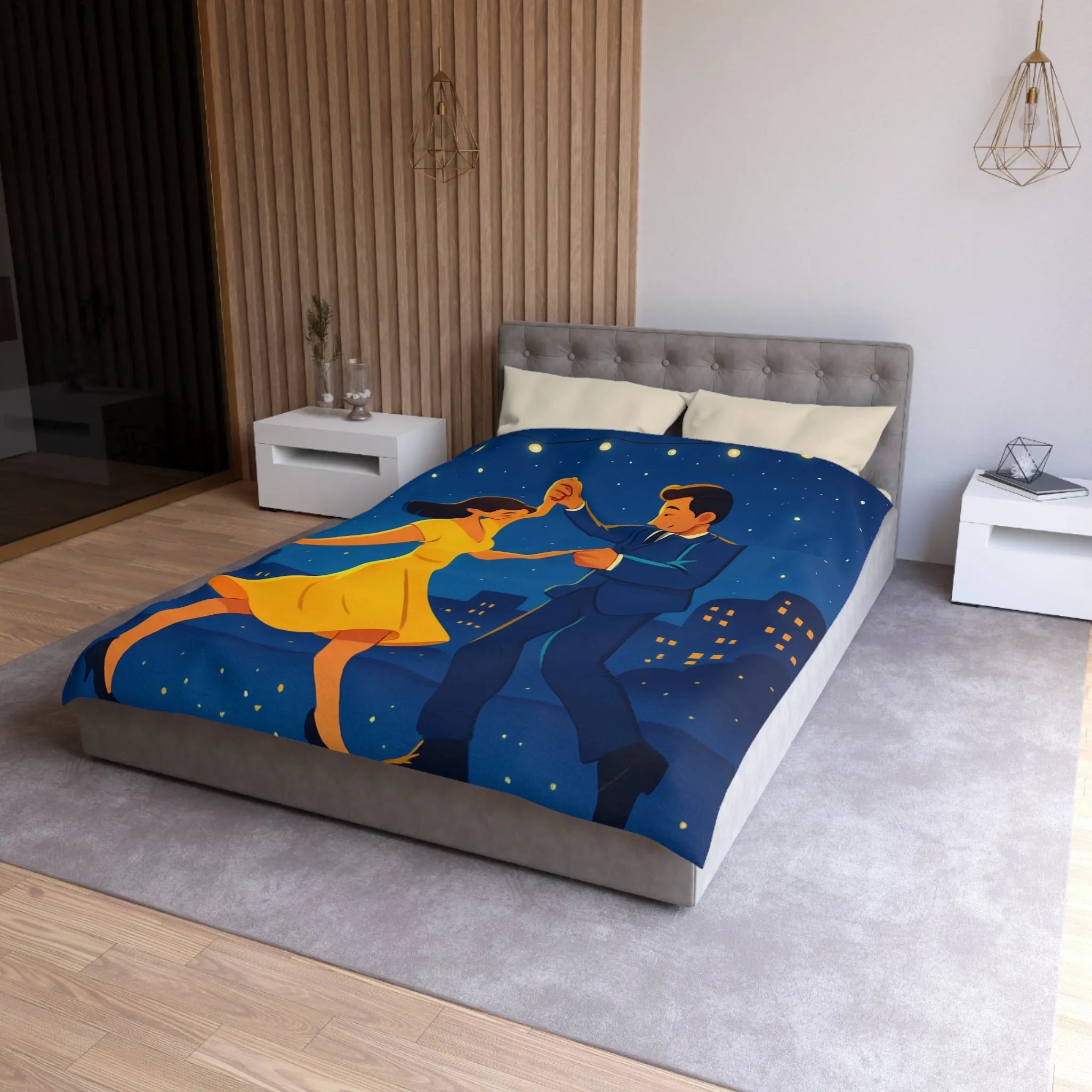 Housse de Couette Étoilée avec Couple Dansant en Soirée Ville Style Vintage