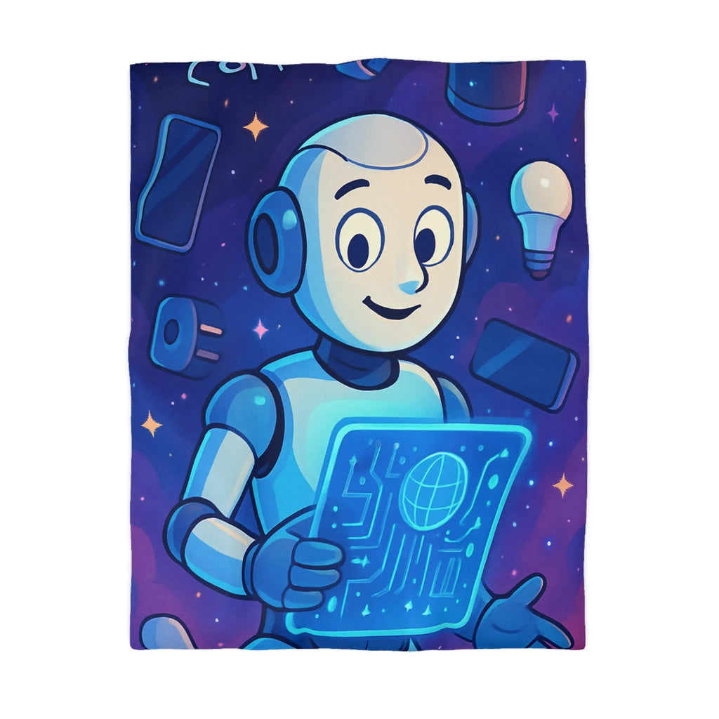 Housse de Couette Futuriste avec Robot et Gadgets Technologiques pour Chambre Moderne