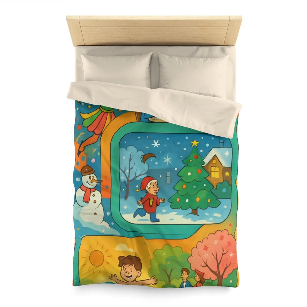 Housse de couette colorée illustrant quatre saisons et festivités pour enfants