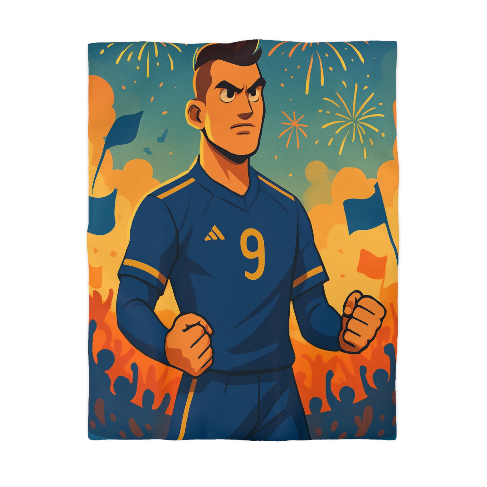 Housse de couette sportive avec joueur de football, feux d'artifice et ambiance festive