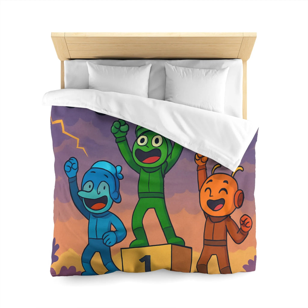 Housse de couette colorée avec podium de victoire et voitures exotiques dessinées