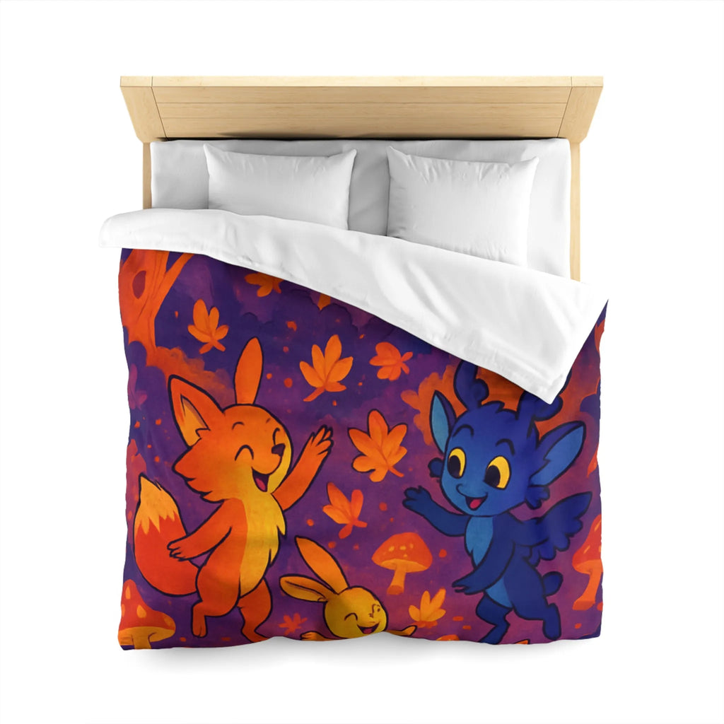 Housse de couette foret enchantée avec animaux fantastiques et ambiance féerique en couleurs vives