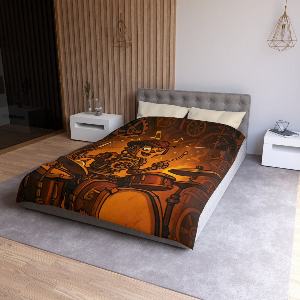 Housse de couette steampunk robot joueur de batterie pour chambre artistique et moderne