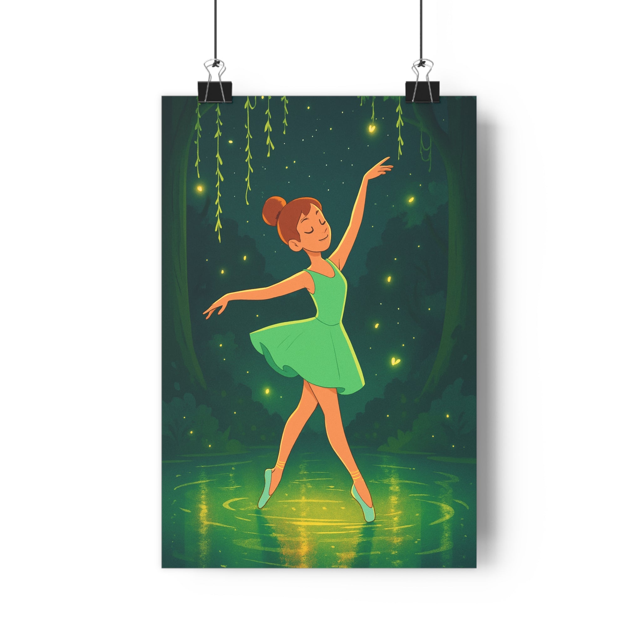 Poster décoratif danseuse forêt verte dorée magique apaisante chambre détente art 30x46 cadeau élégant