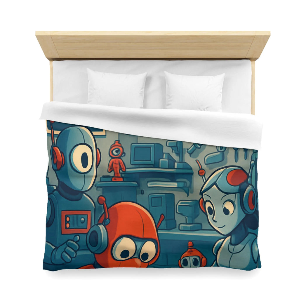Housse de Couette Adorable Atelier de Robots pour Enfants au Look Rétro Futuriste