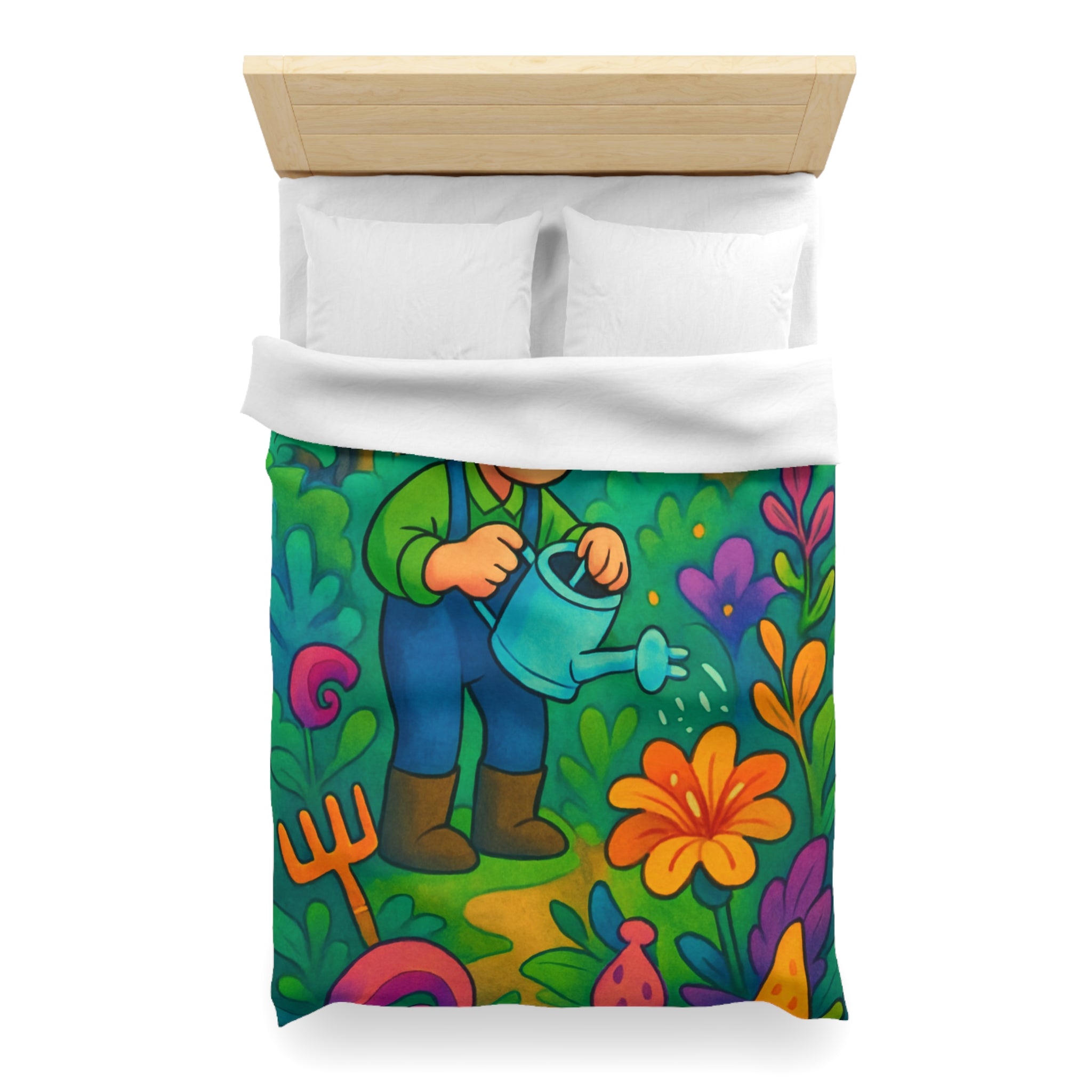 Housse de couette vibrant jardin dessin animé, thème jardinier, ambiance colorée et ludique
