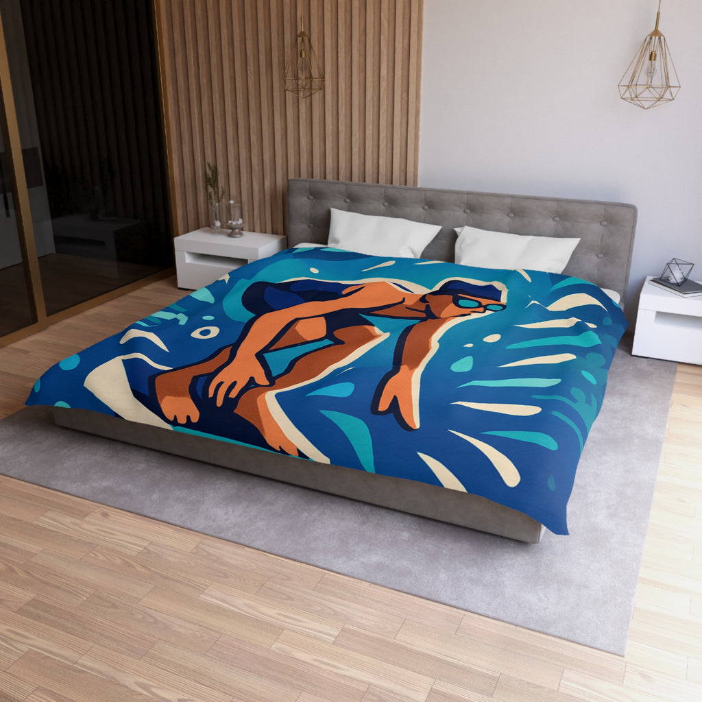 Housse de couette vibrante avec nageur prêt à plonger dans une piscine dynamique