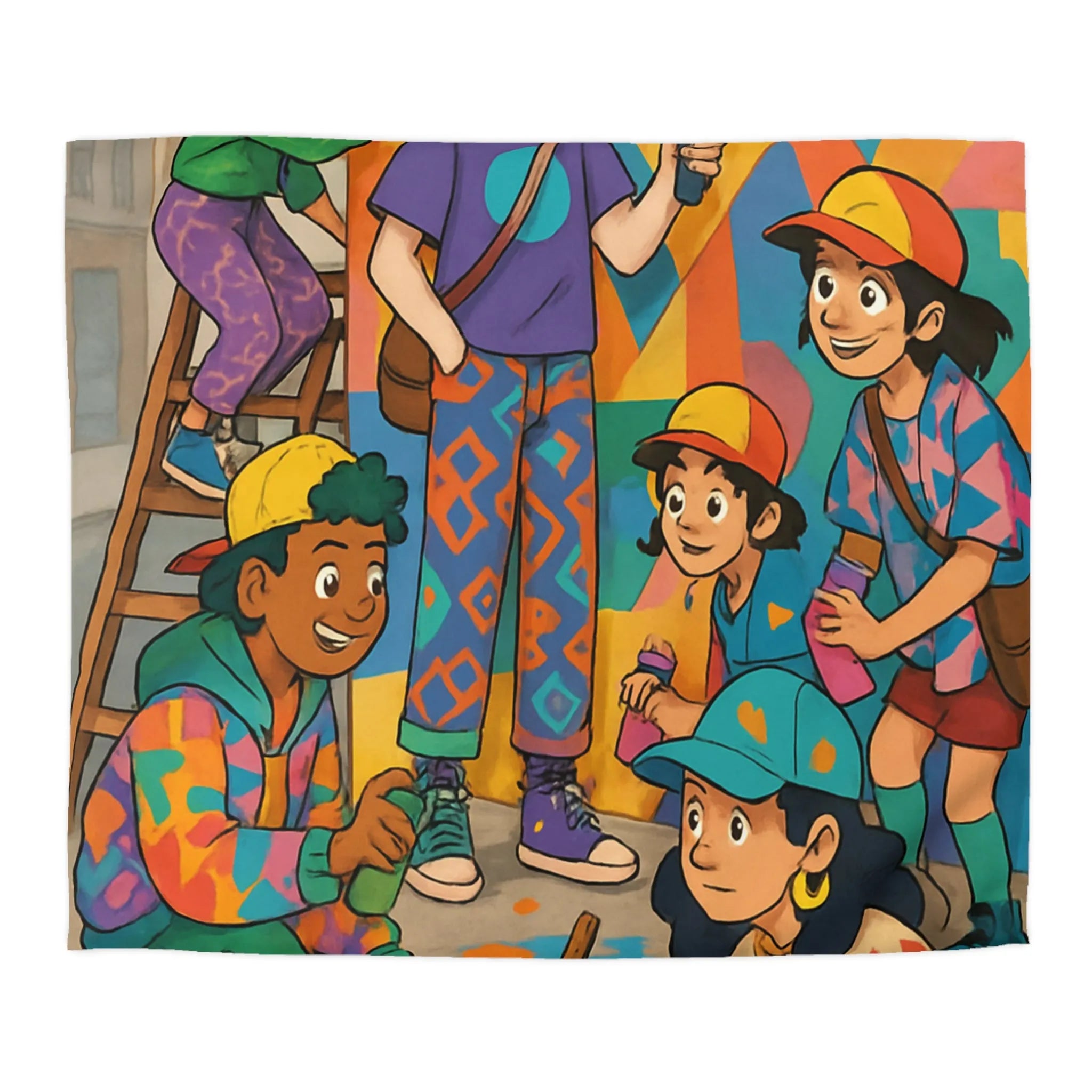 Housse de couette colorée avec enfants et motifs artistiques de peinture murale urbaine