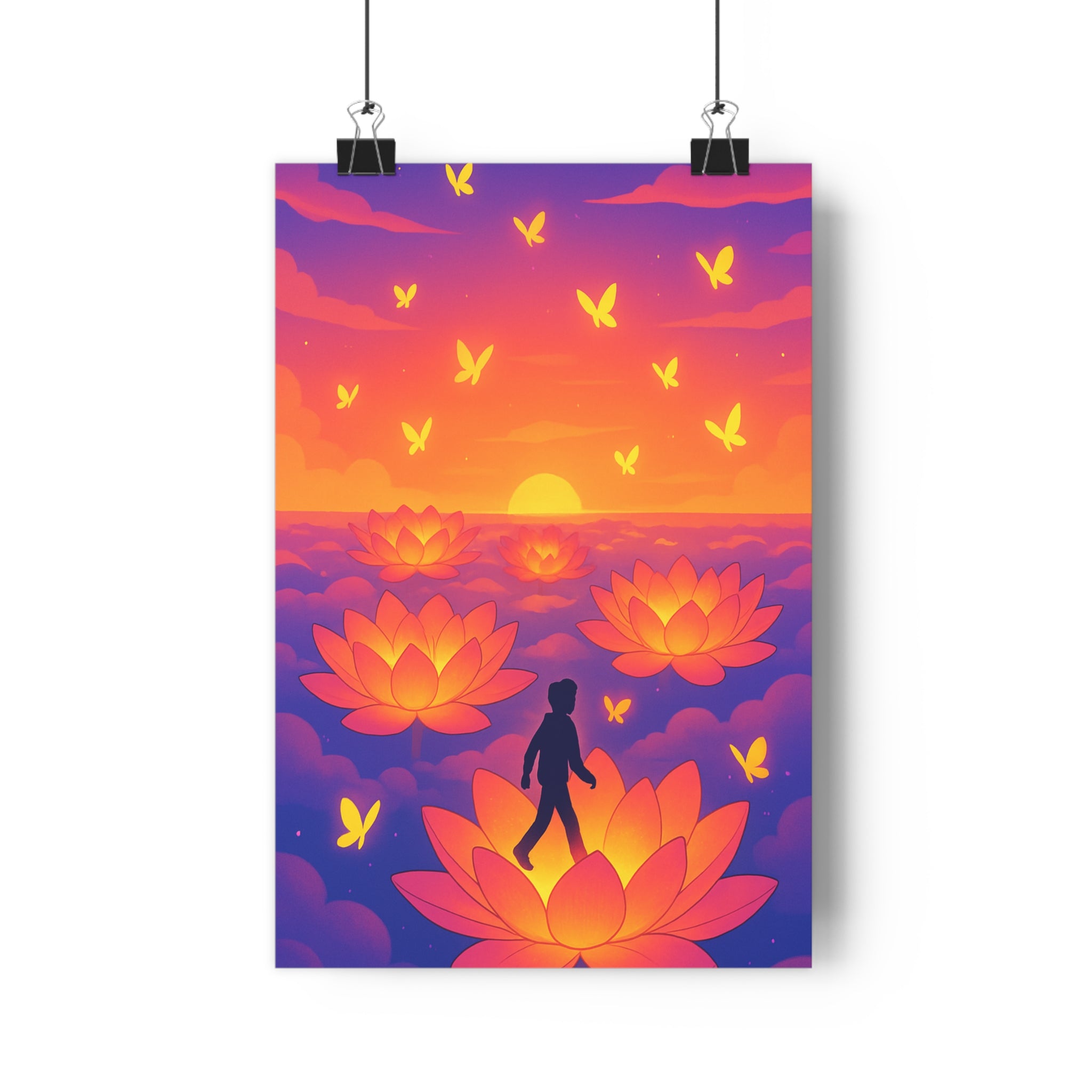 Poster décoratif cartoon orange violet chambre salon rêveur contemplatif intérieur apaisant 30x46 unique poétique