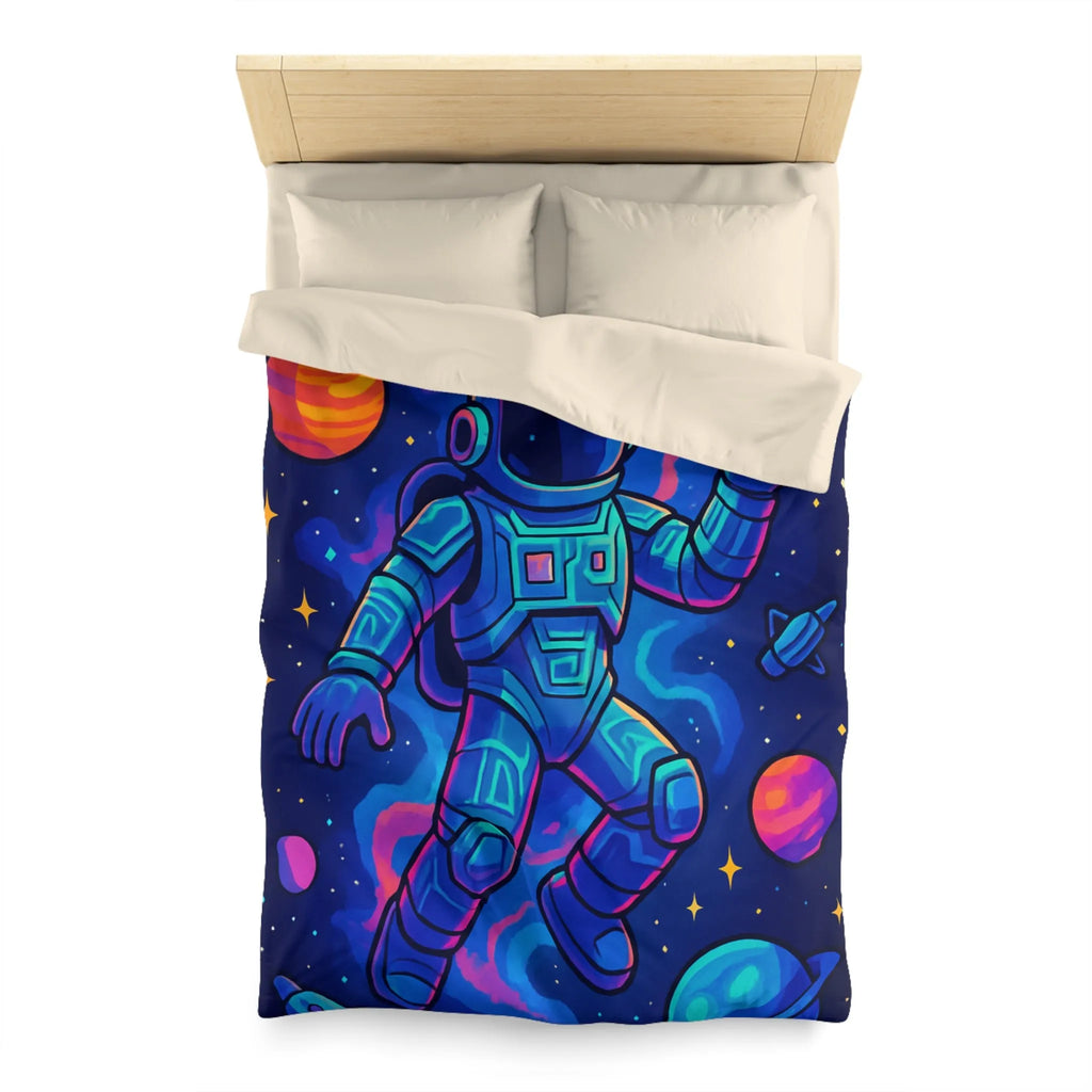 Housse de couette astronautique colorée spatiale avec planètes, étoiles et vaisseau cosmique dessins