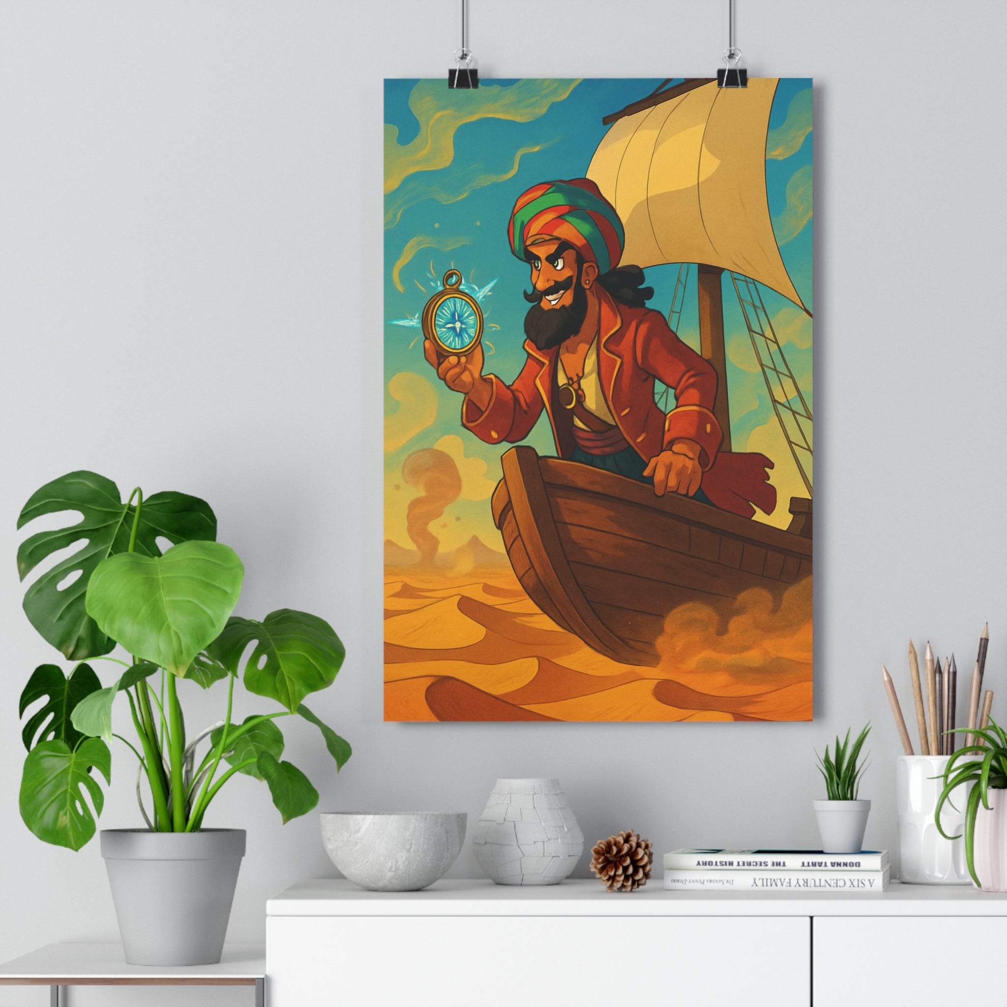 Poster décoratif pirate aventure sable doré ciel bleu nuage salon chambre exotique dynamique qualité