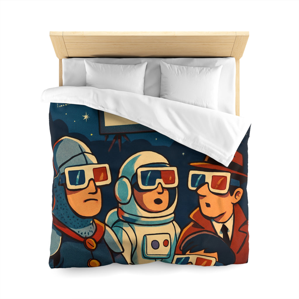 Housse de Couette Unique Inspirée Cinéma Rétro Avec Personnages Insolites Regardant Écran
