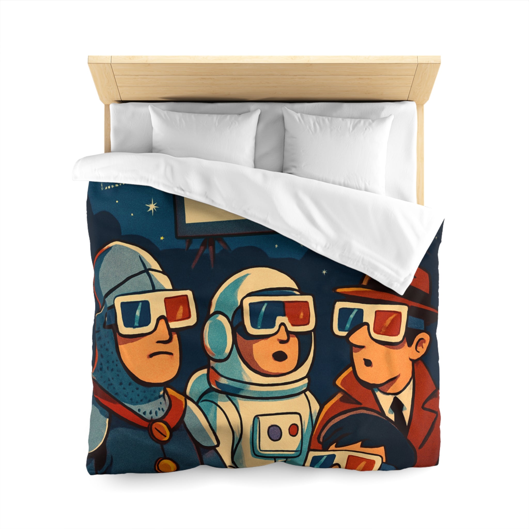 Housse de Couette Unique Inspirée Cinéma Rétro Avec Personnages Insolites Regardant Écran